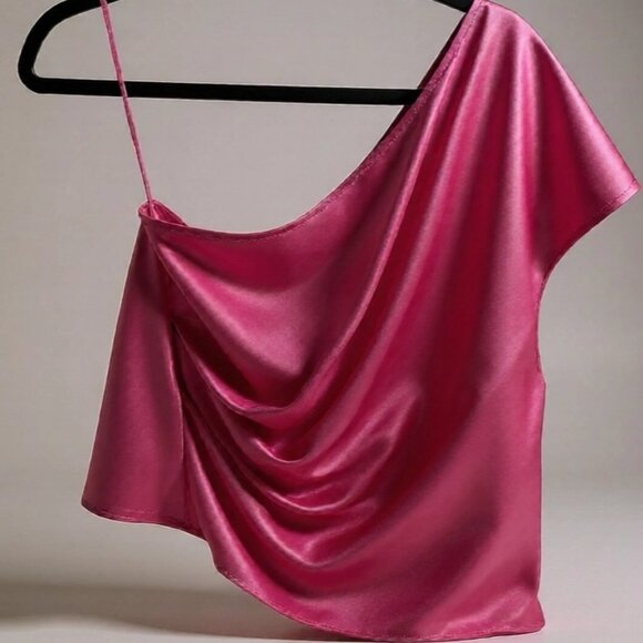 Michelle Mason Hot Pink One-Shoulder Silk Blouse – Size 6 - Picture 1 of 3
